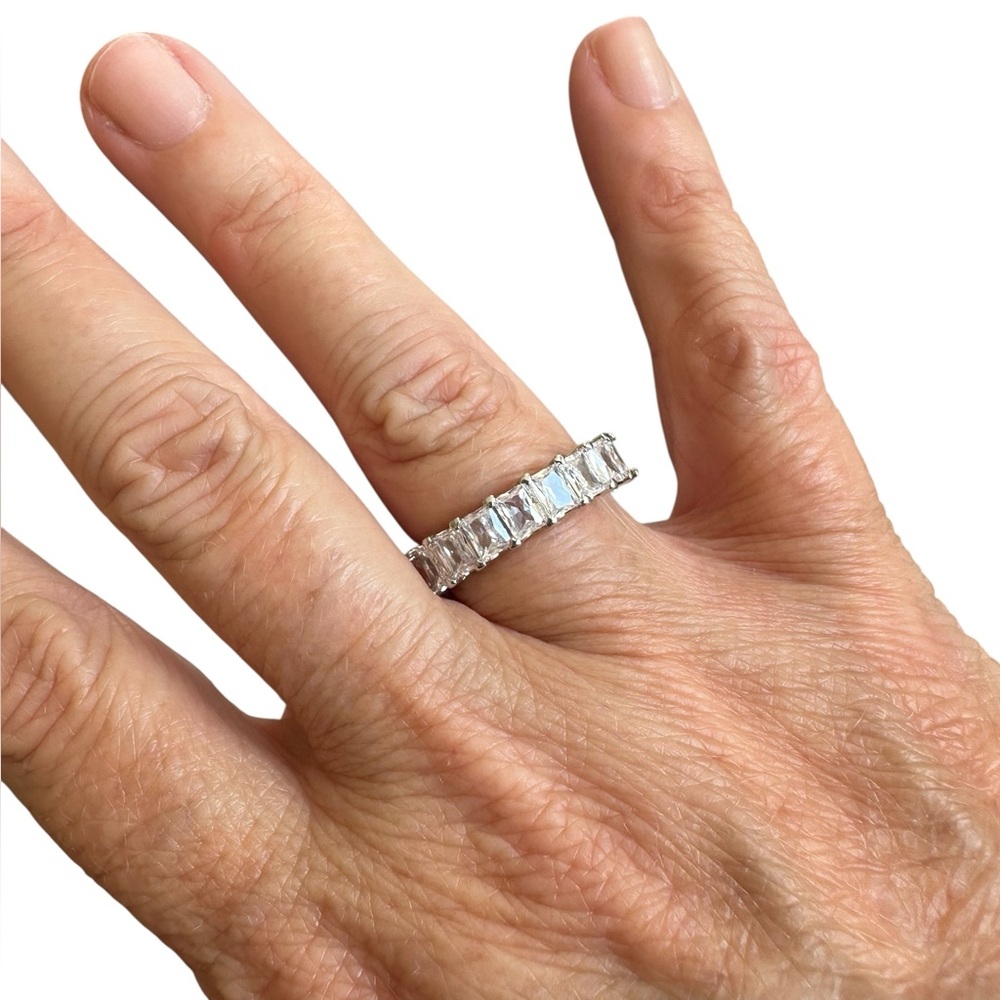 Silver Rectangular Diamond Lined Ring - image 1